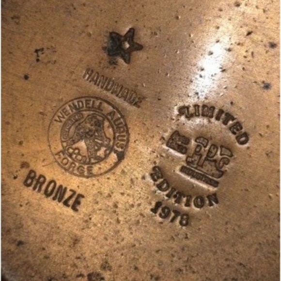 2 Vintage Bronze Cups Wendell August Forge 1978 Pinecone & Lighthouse Handmade - Picture 2 of 13